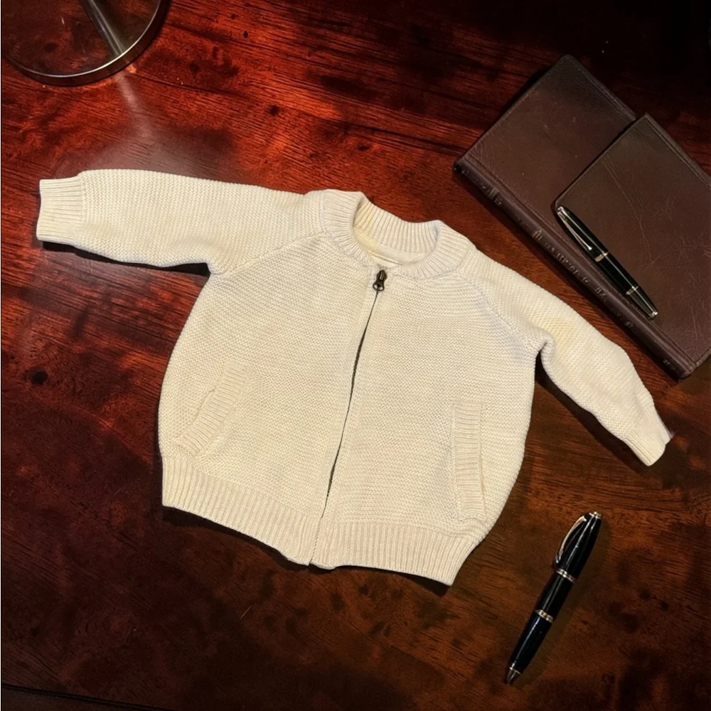 Gymboree Cream Zip-Up Knit Cardigan